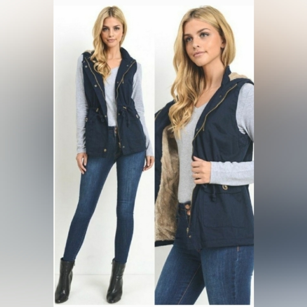 Olive Sherpa Vest (S, M) - Picture 2 of 4